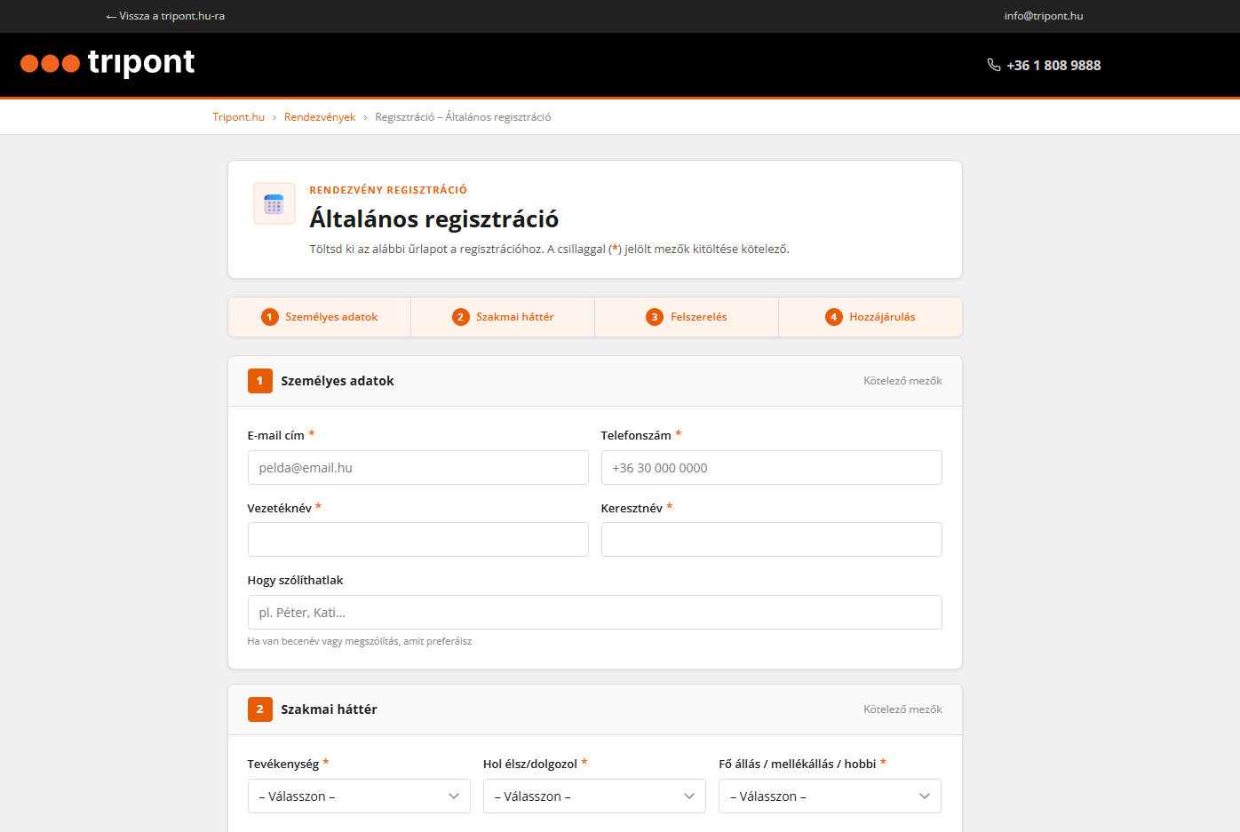 Esemény regisztráció